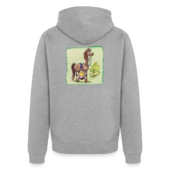 Thelwell - Rider is falling down - Unisex Premium Organic Zip Hoodie - heather grey - Back - Nico (187cm)