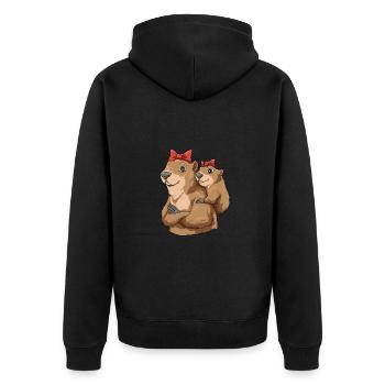 Murmeltier Mama - Unisex Premium Bio Zip Hoodie - Schwarz - Hinten - Nico (187cm)