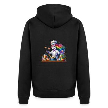 Chefkoch Einhorn in magischer Küche - Unisex Premium Bio Zip Hoodie - Schwarz - Hinten - Nico (187cm)