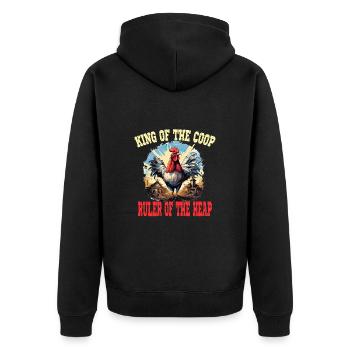 King of the Coop Ruler of the Heap - Unisex Premium Bio Zip Hoodie - Schwarz - Hinten - Nico (187cm)