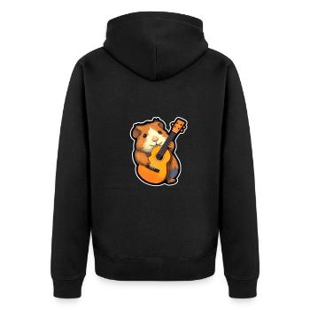 Meerschweinchen mit Gitarre - Unisex Premium Bio Zip Hoodie - Schwarz - Hinten - Nico (187cm)
