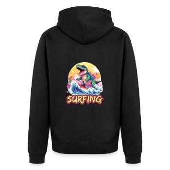 Dino Dinosaurier Surfen Surfing - Unisex Premium Bio Zip Hoodie - Schwarz - Hinten - Nico (187cm)