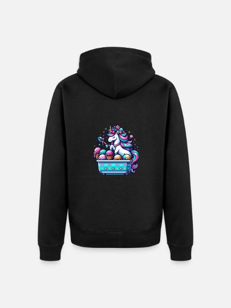 Magische Einhorn-Eiscreme-Maschine - Unisex Premium Bio Zip Hoodie - Schwarz