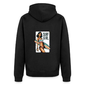 Tropical Surf Essence Surfer Girl Art - Unisex Premium Bio Zip Hoodie - Schwarz - Hinten - Nico (187cm)