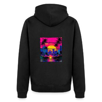 Sonnenuntergang 80s 80s Sunset Retro City für - Unisex Premium Bio Zip Hoodie - Schwarz - Hinten - Nico (187cm)