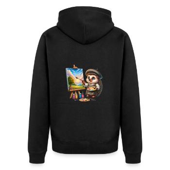 Niedlicher Igel als Maler Künstler - Unisex Premium Bio Zip Hoodie - Schwarz - Hinten - Nico (187cm)