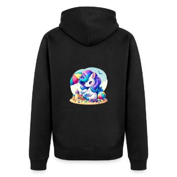 Einhorns Abenteuer am Sonnenstrand - Unisex Premium Bio Zip Hoodie - Schwarz - Hinten - Nico (187cm)