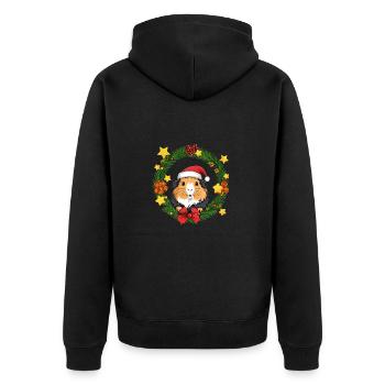 Meerschweinchen Weihnachten Weihnachtskranz - Unisex Premium Bio Zip Hoodie - Schwarz - Hinten - Nico (187cm)