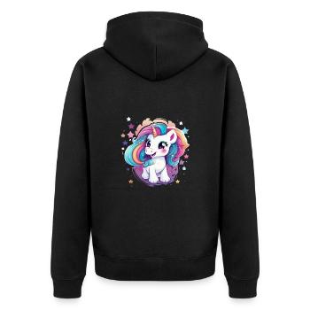 Niedliches Kleines Einhorn - Unisex Premium Bio Zip Hoodie - Schwarz - Hinten - Nico (187cm)