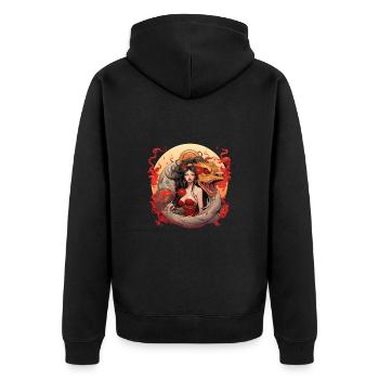 Japan Tradition Japanisch Kultur Frau - Unisex Premium Bio Zip Hoodie - Schwarz - Hinten - Nico (187cm)