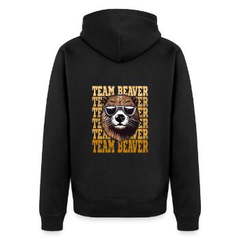 Team Beaver für einen Biberliebhaber und - Unisex Premium Bio Zip Hoodie - Schwarz - Hinten - Nico (187cm)