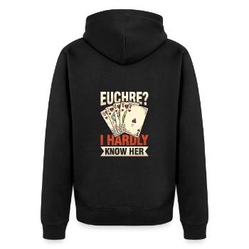 Euchre I Hardly Know Her für einen Euchre Spieler - Unisex Premium Bio Zip Hoodie - Schwarz - Hinten - Nico (187cm)