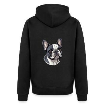 Französische Bulldogge Hund Mops - Unisex Premium Bio Zip Hoodie - Schwarz - Hinten - Nico (187cm)