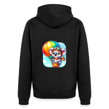 Koala fliegt im Heißluftballon für Koala Fan - Unisex Premium Bio Zip Hoodie - Schwarz - Hinten - Nico (187cm)