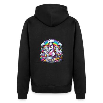 Chefkoch Einhorn in magischer Küche - Unisex Premium Bio Zip Hoodie - Schwarz - Hinten - Nico (187cm)