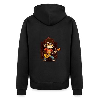 Affe Schimpanse spielt Acousitc Rock Gitarre - Unisex Premium Bio Zip Hoodie - Schwarz - Hinten - Nico (187cm)