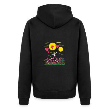 Kinderbild Malen Katze Luftballon Herz - Unisex Premium Bio Zip Hoodie - Schwarz - Hinten - Nico (187cm)