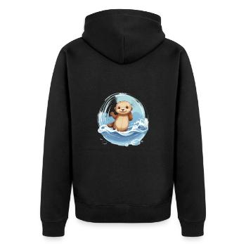 Niedlicher Otter für Kinder Tier im Wasser - Unisex Premium Bio Zip Hoodie - Schwarz - Hinten - Nico (187cm)