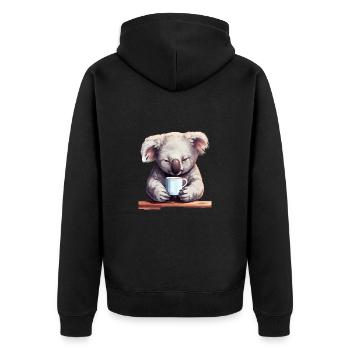 Niedlicher Koala Entspanntes Tier Kaffeebecher - Unisex Premium Bio Zip Hoodie - Schwarz - Hinten - Nico (187cm)