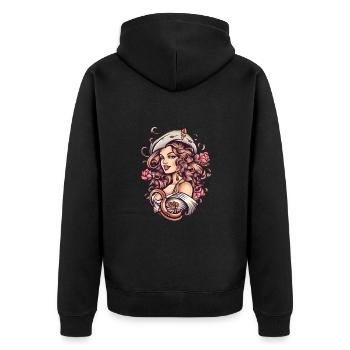 Nautisches Mädchen Seemann Vintage - Unisex Premium Bio Zip Hoodie - Schwarz - Hinten - Nico (187cm)
