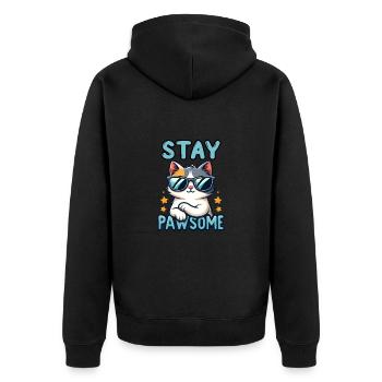 Stay Pawsome Katze für einen Katzenbesitzer - Unisex Premium Bio Zip Hoodie - Schwarz - Hinten - Nico (187cm)