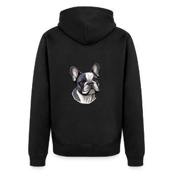 Französische Bulldogge Hund Mops - Unisex Premium Bio Zip Hoodie - Schwarz - Hinten - Nico (187cm)