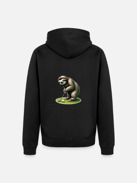 Lustiges Faultier beim Golfen - Unisex Premium Bio Zip Hoodie - Schwarz