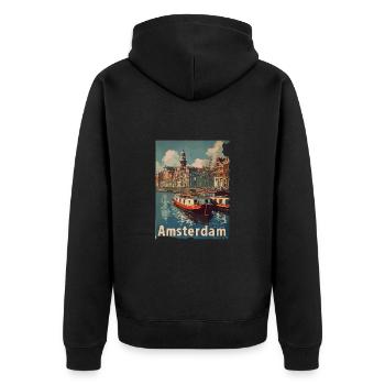 Vintage Amsterdam Kanal Niederlande Holland - Unisex Premium Bio Zip Hoodie - Schwarz - Hinten - Nico (187cm)