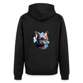 Französische Bulldogge Hund Mops - Unisex Premium Bio Zip Hoodie - Schwarz - Hinten - Nico (187cm)