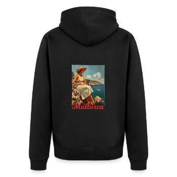 Vintage Mallorca Reise Spanien Insel - Unisex Premium Bio Zip Hoodie - Schwarz - Hinten - Nico (187cm)