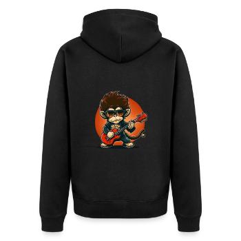 Affe Schimpanse spielt Acousitc Rock Gitarre - Unisex Premium Bio Zip Hoodie - Schwarz - Hinten - Nico (187cm)
