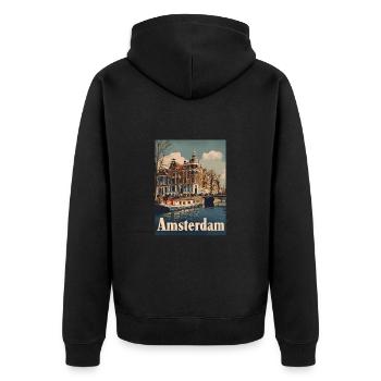 Vintage Amsterdam Kanal Niederlande Holland - Unisex Premium Bio Zip Hoodie - Schwarz - Hinten - Nico (187cm)