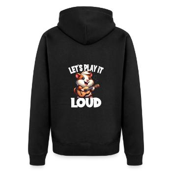 Hamster Musiker Let's Play It Loud Gitarre - Unisex Premium Bio Zip Hoodie - Schwarz - Hinten - Nico (187cm)