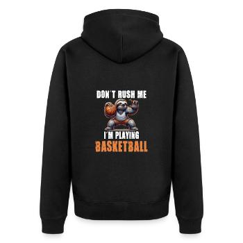 Faultier Basketball Ich hetze nicht ich spiele - Unisex Premium Bio Zip Hoodie - Schwarz - Hinten - Nico (187cm)