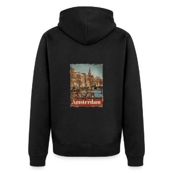 Vintage Amsterdam Kanal Niederlande Holland - Unisex Premium Bio Zip Hoodie - Schwarz - Hinten - Nico (187cm)