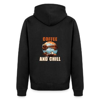 Kaffee und Chill Vintage Berg Natur-Szene - Unisex Premium Bio Zip Hoodie - Schwarz - Hinten - Nico (187cm)