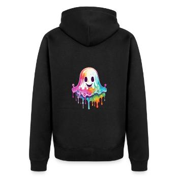 Niedlicher Geist Splash Art Street Style - Unisex Premium Bio Zip Hoodie - Schwarz - Hinten - Nico (187cm)