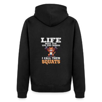 Lustige Katze Squat Gym Workout Fitness für - Unisex Premium Bio Zip Hoodie - Schwarz - Hinten - Nico (187cm)