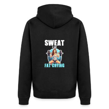 Lustige Katze Workout Sweat Is Just Fat Crying - Unisex Premium Bio Zip Hoodie - Schwarz - Hinten - Nico (187cm)