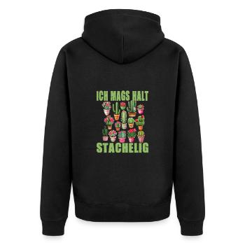 Ich mags halt stachelig - Unisex Premium Bio Zip Hoodie - Schwarz - Hinten - Nico (187cm)