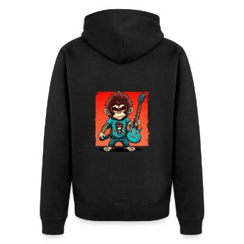 Affe Schimpanse spielt Acousitc Rock Gitarre - Unisex Premium Bio Zip Hoodie - Schwarz - Hinten - Nico (187cm)