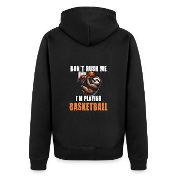 Faultier Basketball Ich hetze nicht ich spiele - Unisex Premium Bio Zip Hoodie - Schwarz - Hinten - Nico (187cm)