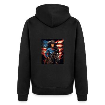 Western Amerikanische Flagge Pferd - Unisex Premium Bio Zip Hoodie - Schwarz - Hinten - Nico (187cm)