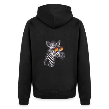 Lustiges Zebra mit Sonnenbrille Retro Stil für - Unisex Premium Bio Zip Hoodie - Schwarz - Hinten - Nico (187cm)