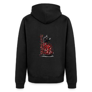Katze Liebe Valentinstag Katze mit roten Herzen - Unisex Premium Bio Zip Hoodie - Schwarz - Hinten - Nico (187cm)