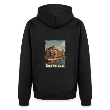 Vintage Amsterdam Kanal Niederlande Holland - Unisex Premium Bio Zip Hoodie - Schwarz - Hinten - Nico (187cm)