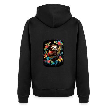 Faultier Niedliches Tier Floraler Nachthimmel - Unisex Premium Bio Zip Hoodie - Schwarz - Hinten - Nico (187cm)