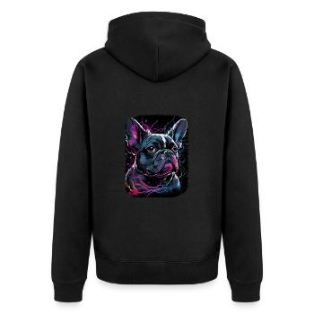 Französische Bulldogge Hund Mops - Unisex Premium Bio Zip Hoodie - Schwarz - Hinten - Nico (187cm)