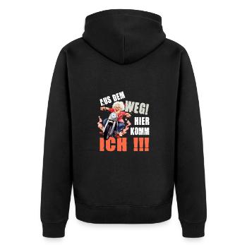 Aus dem Weg Hier Komm Ich Oma - Unisex Premium Bio Zip Hoodie - Schwarz - Hinten - Nico (187cm)