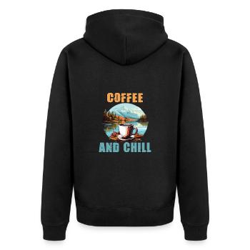 Kaffee und Chill Vintage Berg Natur-Szene - Unisex Premium Bio Zip Hoodie - Schwarz - Hinten - Nico (187cm)